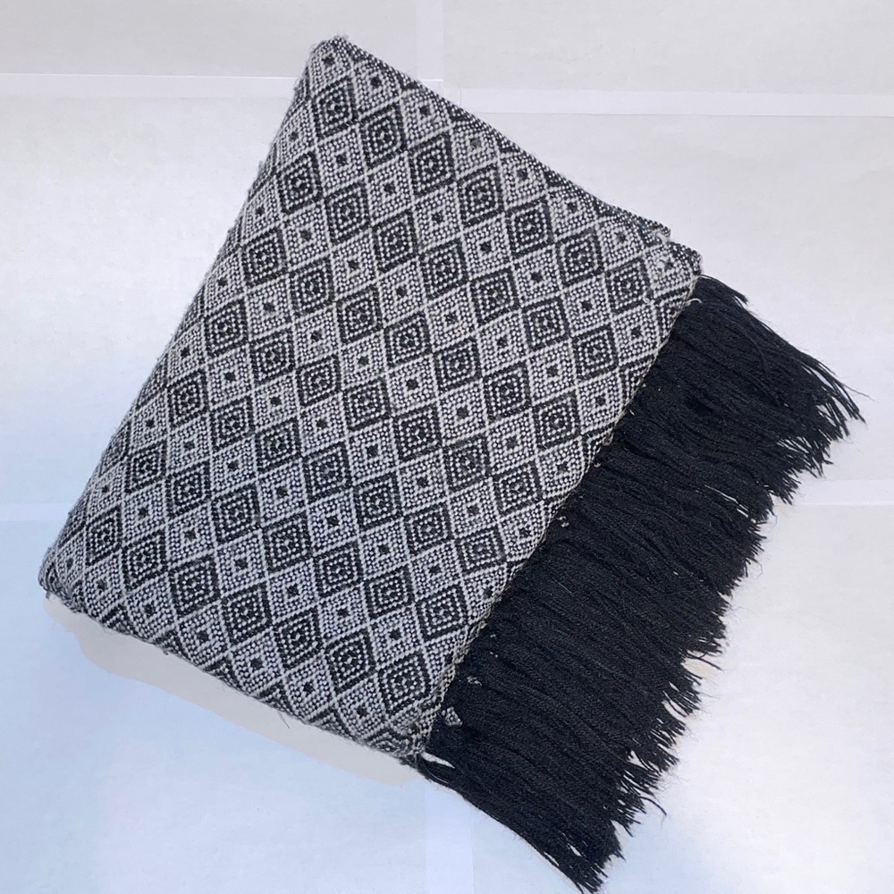 Black and White Diamond Patterned Wool Wrap/Scarf 22” x 66”